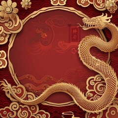 Wall Mural - Chinese new year still life of snake celebration. Chinese new year background 3d illustration. Chinese characters on the object means to fortune, good luck, wealth, and money flow.