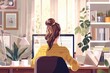 © David - A woman working at a desk in a cozy home office adorned with plants and natural light