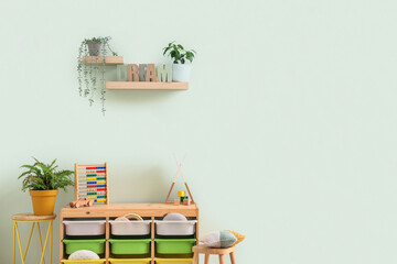 Sticker - Interior of children's room with shelves, plants and toys