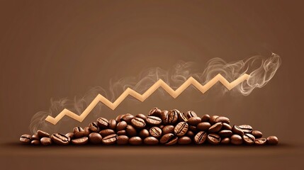 Coffee Beans with Smoke and Arrow Representing Growth and Success.