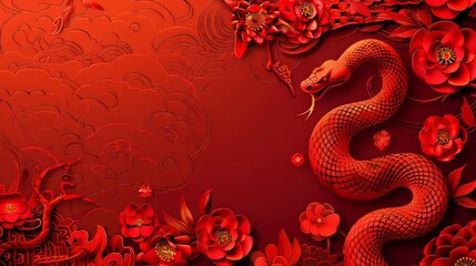 Wall Mural - Concept of Happy Chinese New Year. Chinese new year still life of snake celebration. Chinese characters on the object means to fortune, good luck, wealth, and money flow.