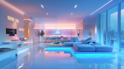 Wall Mural - bright modern living room with a spacious open plan design featuring sleek furnishings and vibrant n