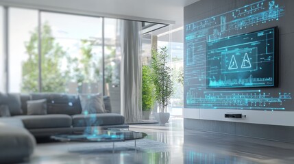 Sticker - Smart Home Technology with Futuristic Interface on TV Screen