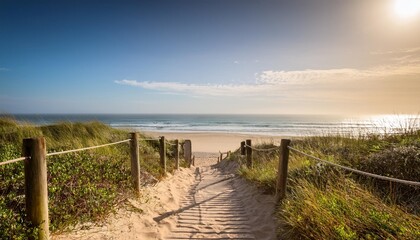 Wall Mural - vertical shot of a pathway leading to the beach at the ocean shore