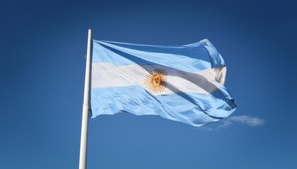 argentinean flag on a clear blue sky background blue and white national symbol of argentinean culture and patriotism