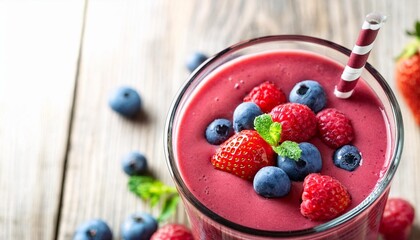 Wall Mural - delicious berry smoothie bursting with the flavors of strawberries blueberries and raspberries generative ai