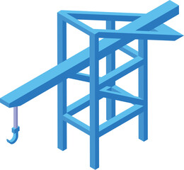 Poster - Blue harbor crane lifting heavy cargo on a white background, isometric view