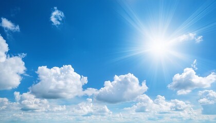 Wall Mural - sunny background blue sky with white clouds and sun