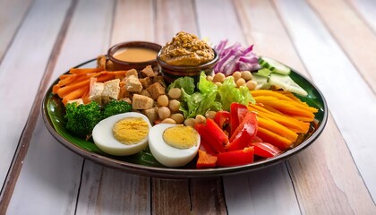 Wall Mural - Delicious and Healthy Salad with Various Ingredients and Dressings