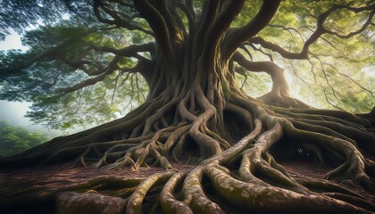 Wall Mural - a large tree with many tangled roots