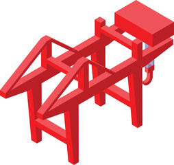 Poster - Red harbor crane lifting cargo in isometric view, logistics and delivery concept