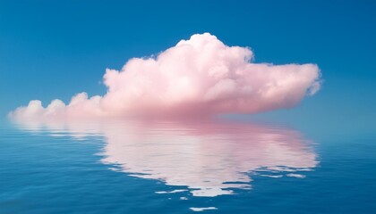 Sticker - delicate pink cloud floats over a calm blue ocean reflecting on the surface