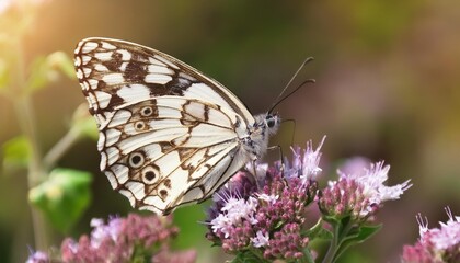 Wall Mural - the marbled white melanargia galathea resting on origanum vulgare