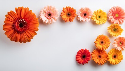 Wall Mural - gerbera flowers arranged on a white background