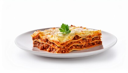 lasagne isolated on white background piece of lasagna with bolognese sauce on plate italian cuisine