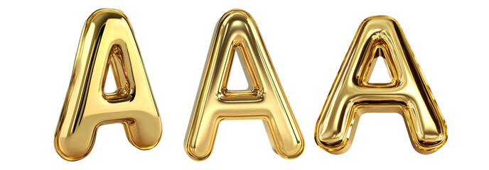 Wall Mural - Three golden letter A balloons isolated on transparent background