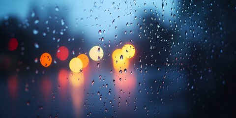 Wall Mural - Rain Drops on Window Glass in Cold Foggy Weather 