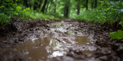 Wall Mural - Wet and muddy ground following intense rain 