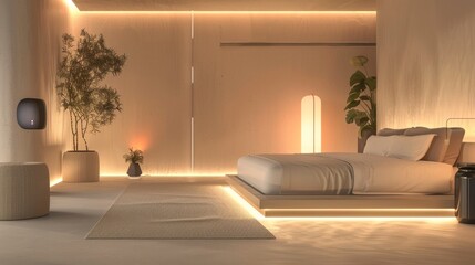 Wall Mural - Tranquil Hotel Suite with Soft Lighting and Organic Design Elements