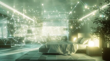 Wall Mural - Ultra Modern Bedroom with Dynamic Lighting and Advanced Architectural Features