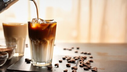 Sticker - morning ice coffee with milk or latter in glass