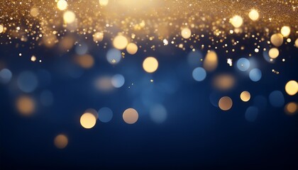 Wall Mural - christmas golden light shine particles bokeh on navy blue background background abstract background with dark blue and gold particle