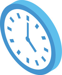 Poster - Simple blue clock face marking the time in an isometric perspective