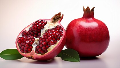 Canvas Print - juicy pomegranate and its half with leaves