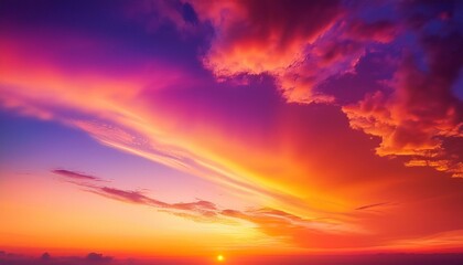 Wall Mural - orange pink purple and yellow fiery sunset fantasy vibrant panoramic sunset sky gradient rich colors ethereal dreamy summer sunset or sunrise sky uplifting and peaceful sky