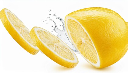 Wall Mural - falling lemon slice isolated on white background full depth of field