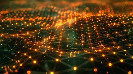 Poster - Abstract Digital Landscape with Glowing Network