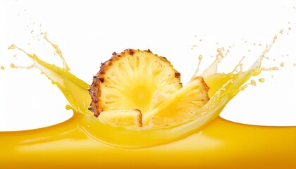 Sticker - fresh delicious pineapple slices splashing in juice cut out