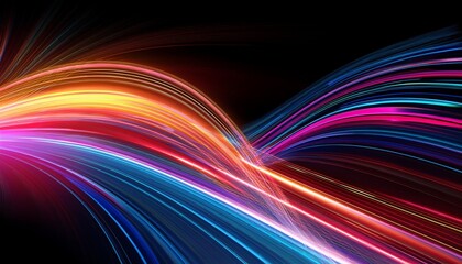 Wall Mural - abstract image of colorful light trails against black background