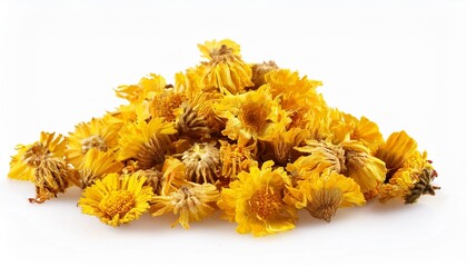 Poster - heap of dried yellow flowers isolated on white background