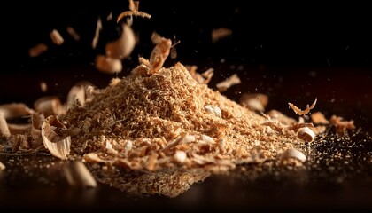 dust and wood sawdust on a black background macro shot