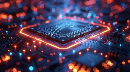 Poster - Close-Up of a Microchip on a Circuit Board