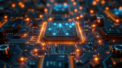 Poster - Circuit Board with Illuminated CPU