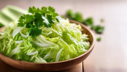 Wall Mural - crunchy shredded cabbage mix with fresh greens for an appealing dish with copy space image