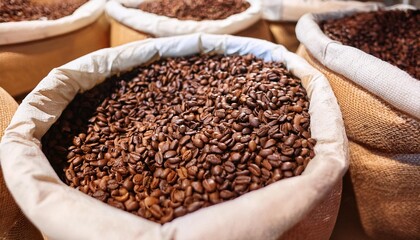 Wall Mural - bags of coffee beans in supermarket