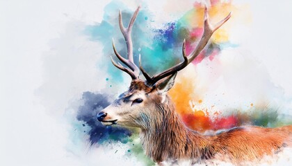 colorful watercolor design of an impressive deer