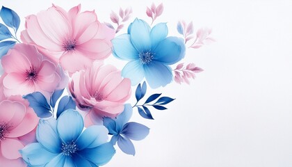 Wall Mural - blue and pink pastel painted flowers over white background