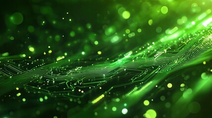 Wall Mural - Abstract green tech wallpaper with luminous lines and tech textures