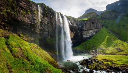 Wall Mural - beautiful waterfall cascading down a rugged mountain landscape waterfall mountains nature scenic cascading