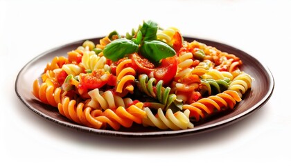 Wall Mural - vegetables mixture tri color rotini pasta in tomato sauce on a plate