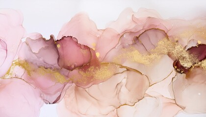 Wall Mural - elegant alcohol ink watercolor wash with blush and gold tones