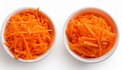 fresh organic shredded carrots in small white bowl raw grated carrots isolated on white with clipping path