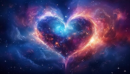 Wall Mural - Heart-shaped nebula glowing softly in the center, with a background of deep blue and violet