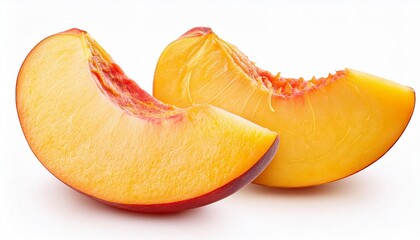 Wall Mural - ripe juicy peach slices isolated on white background file contains clipping paths