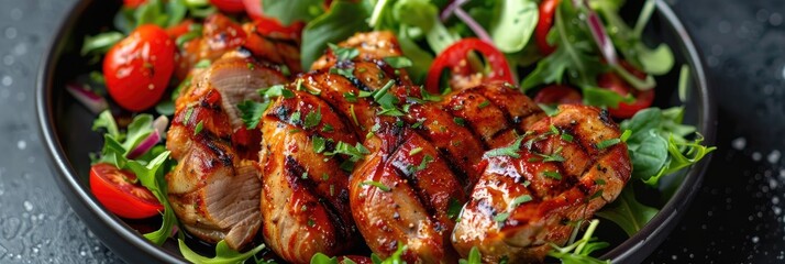 Wall Mural - Grilled pork tenderloin served alongside a fresh salad.