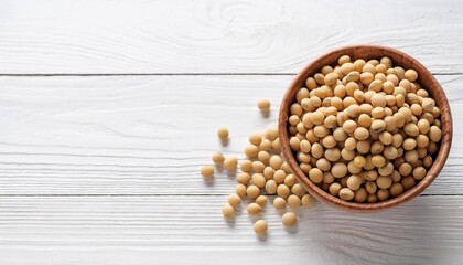 soybean or soya bean in a bowl on white wooden background